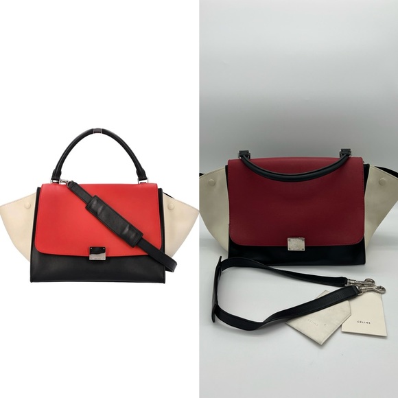Authentic Celine tricolours Calfskin leather medium Trapeze handbag - Picture 3 of 16